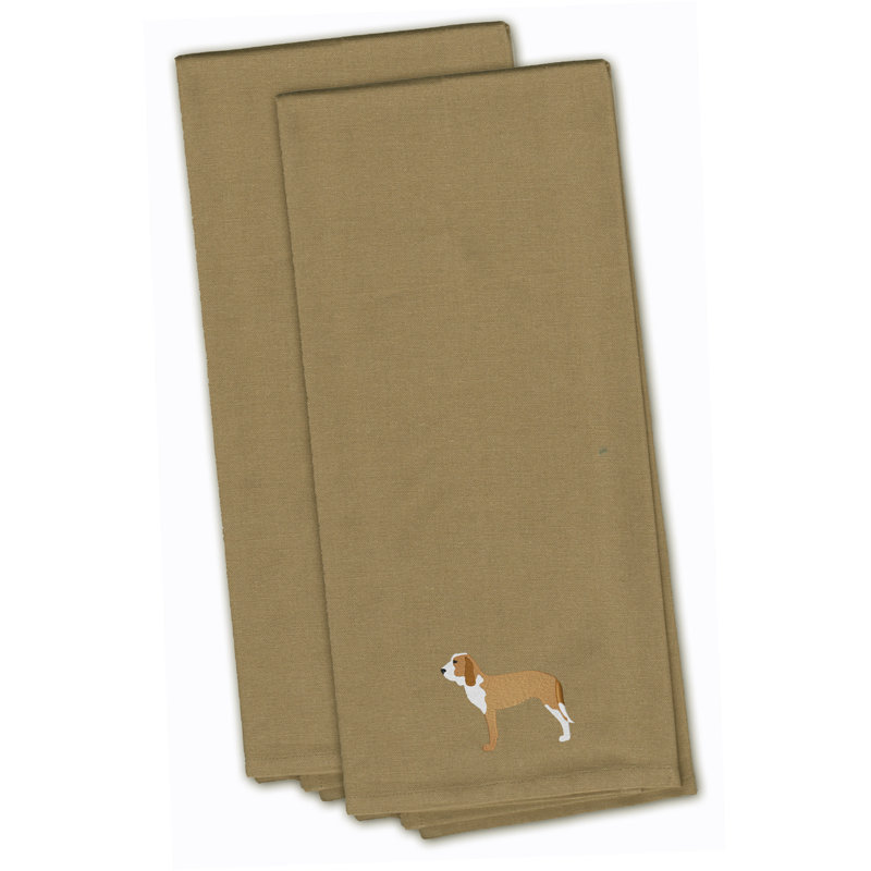 Serviette de cuisine à hound brodée espagnole, Brun clair, H 28 po x l 19 po x P 0,1 po