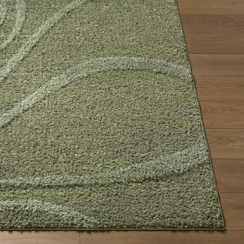 Rodos-Modern Soft Plush Pile Living Bedroom Rug, Rectangle 160 x 213cm, Medium Green/Dark Green