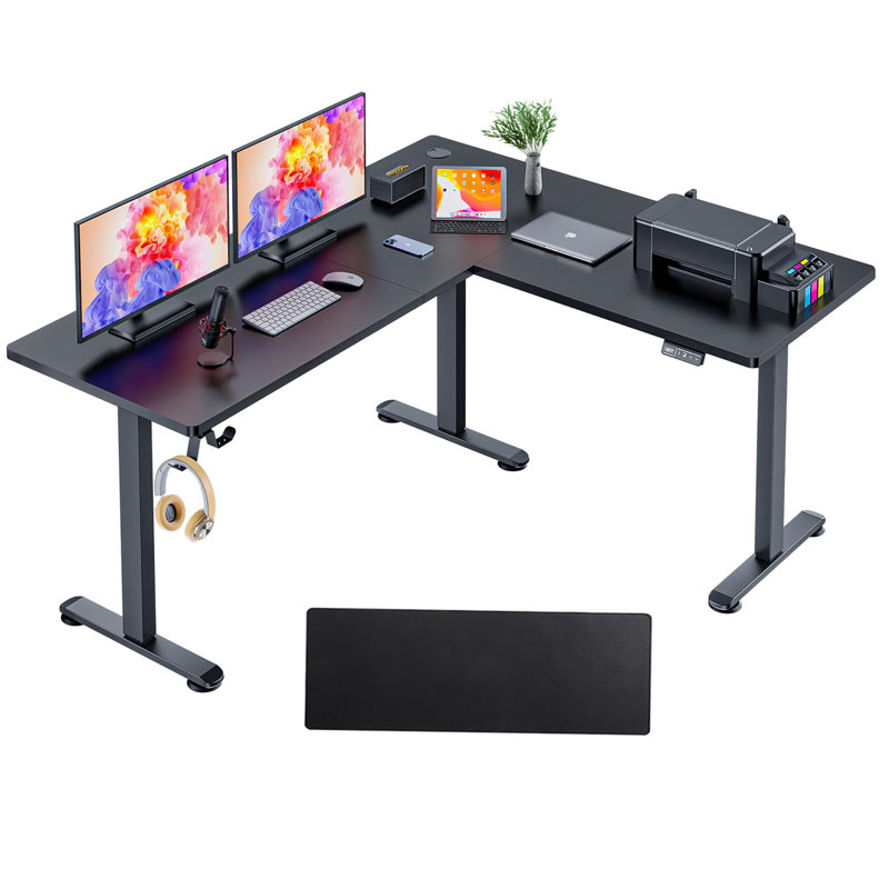 Olivia 63" L Shaped Electric Height Adjustable L Shaped Standing Desk, Black