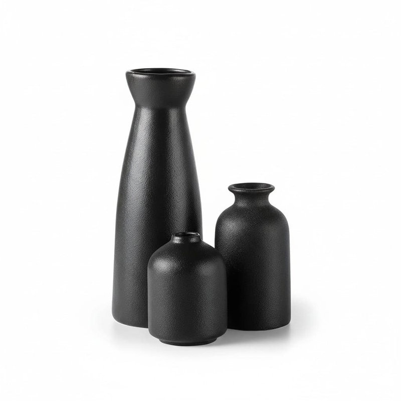 3Pcs 8.3" Boho Ceramic Vases, Distressed Decor for Table & Shelf, Black
