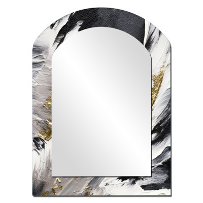 Wild Wave Bliss Abstract Gold White Black VIII - Abstract Painting Asymmetrical Wall Mirror, Modern Arch Decorative Mirror, Printed Metal Art
