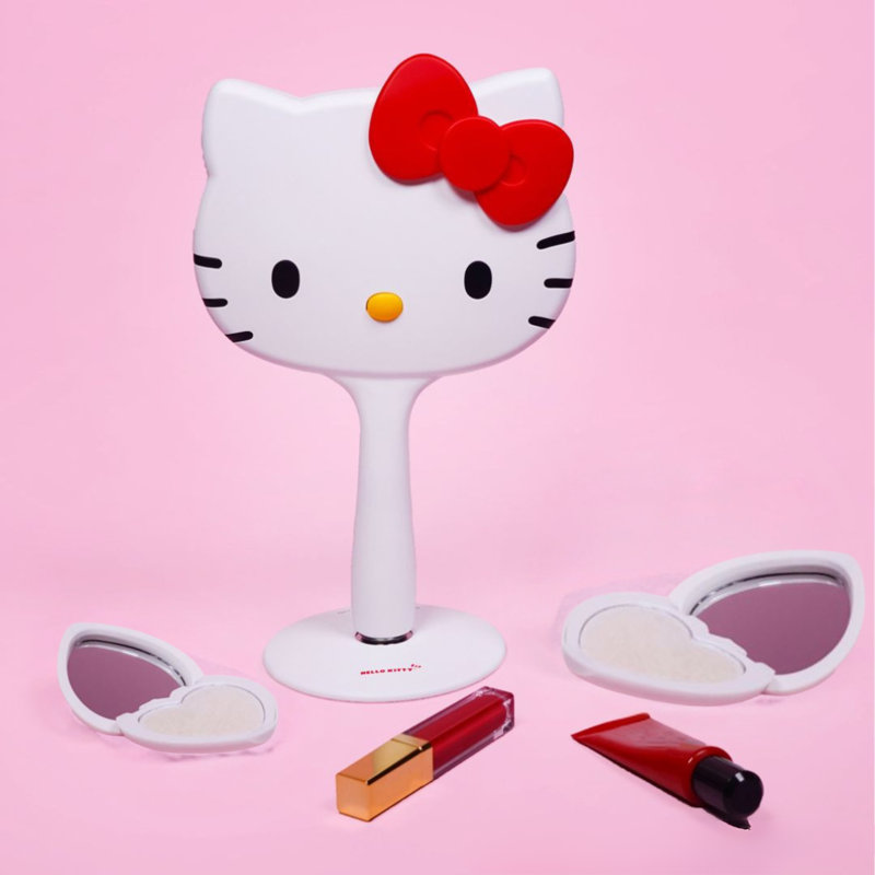 Hello Kitty LED Handheld Makeup Mirror With Magnetic Ball Standing Base, Velvety Soft Touch Finish,