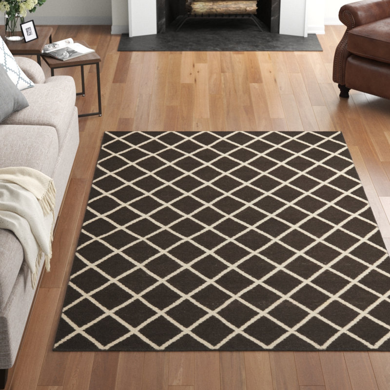 Mccall Hand Woven Flat Weave Wool/Cotton Geometric Rug in Brown/Ivory, Rectangle 4' x 6'