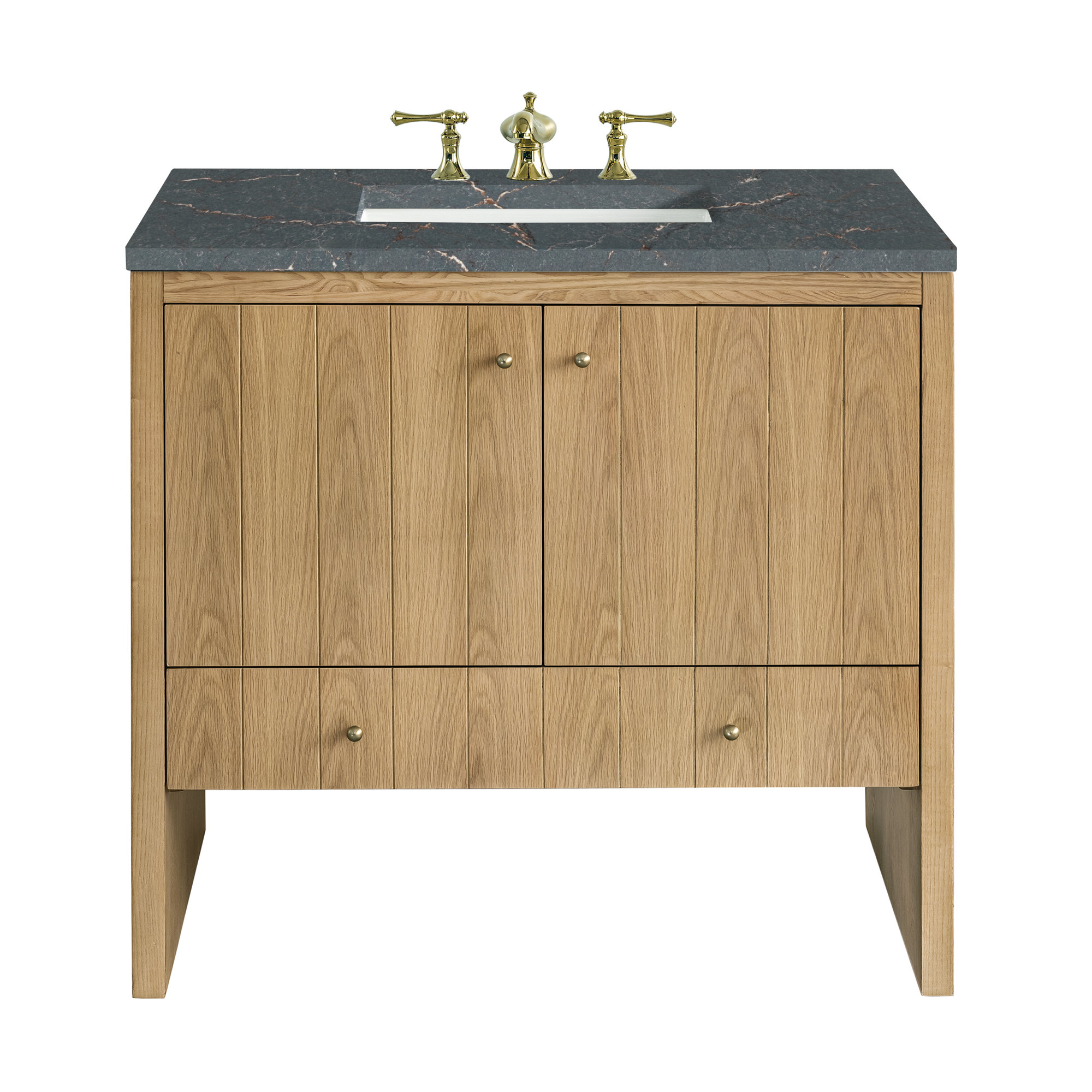 Hudson 36'' Single Bathroom Vanity, Parisien Bleu, Light Natural Oak, 8" Widespread