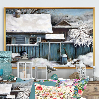 «Cottage Into A Cold Winter Landscape», reproduction sur toile flottante