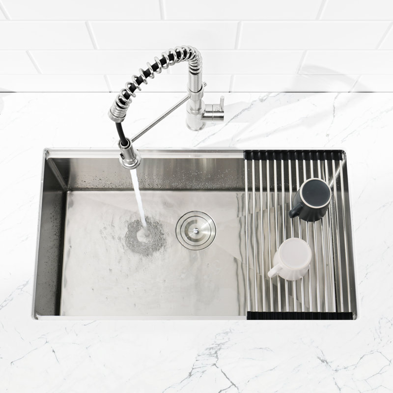 304 Stainless Steel Sink 30"X19" Undermount, Single Bowl With Cutting Board, Colander, To Wear, Brushed Metal Appearance Undermount 30"X19", Elegant Design, Easy Surface