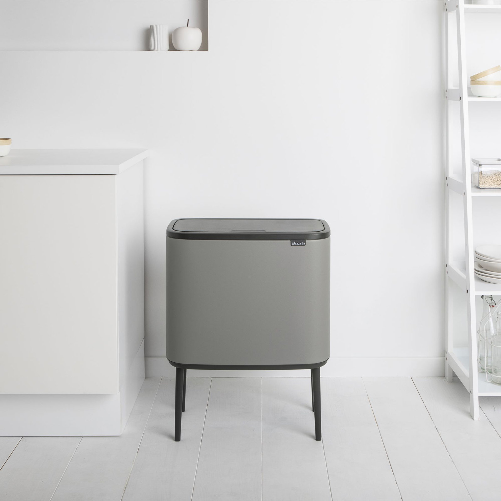 Brabantia Bo Touch 9gal Recycling Can, Mineral Concrete Gray