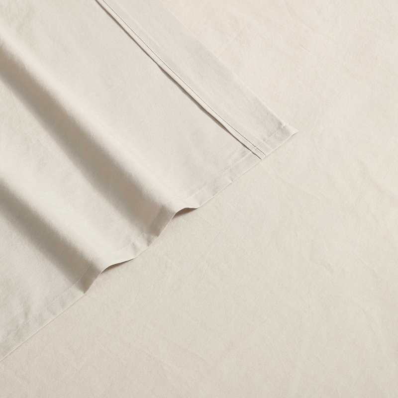 Calvin Klein Washed Cotton Percale Sheet Set, King Sheet Set with 2 Pillowcases, White