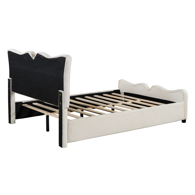 Lit plateforme tapissier double en velours double - Style stable et polyvalent, Beige