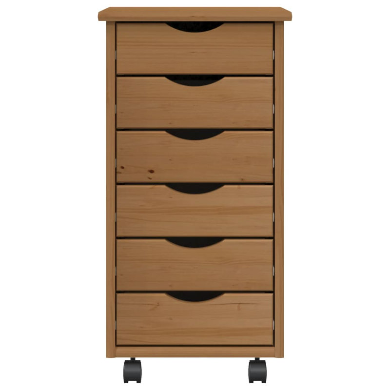 Jennarae MOSS 6-Drawer Chest with Wheels, Solid Pinewood, Honey Brown