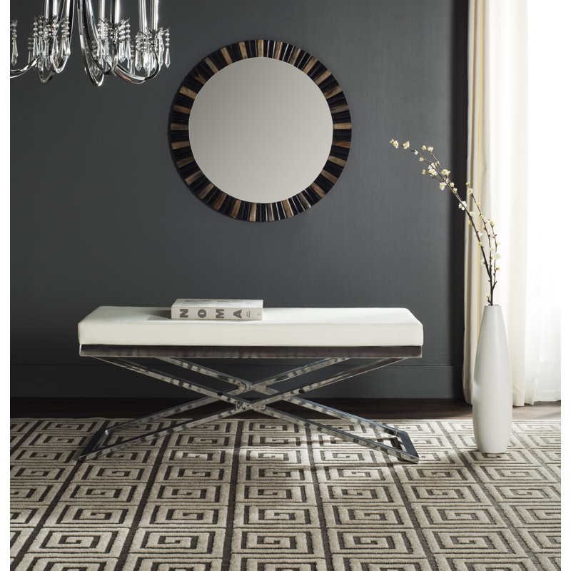 Serena Faux Leather Upholstered Bench, White/Silver