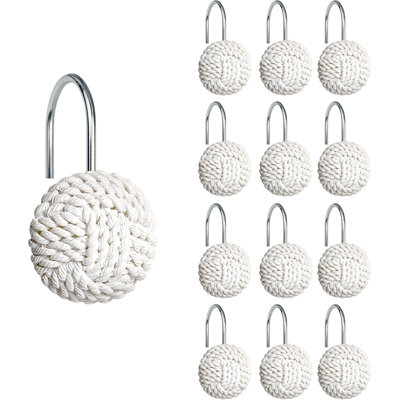Crochets de rideau de douche Boho Knots, anneaux de rideau de douche décoratifs blancs pour la salle de bain, cintres nautiques de salle de bain, accessoires de salle de bain, ensemble de 12