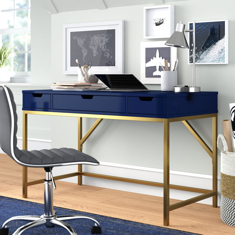 Bureau avec prises intégrées, Bleu marine / or