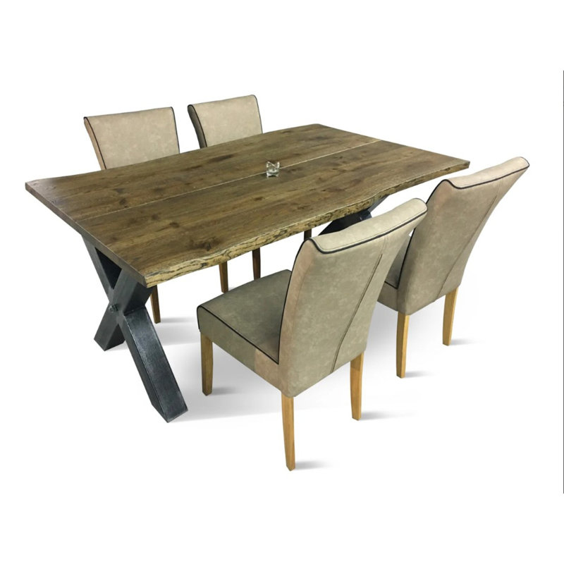 Ishpeming Solid Wood Top Metal Base Dining Table