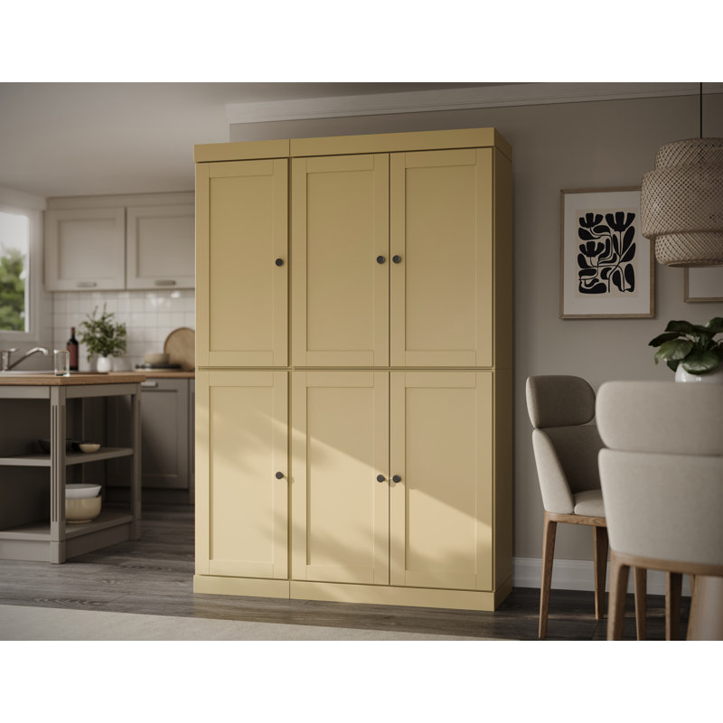 Garde-manger 100% bois massif 48,5 po avec portes Shaker et tablettes réglables, Jaune