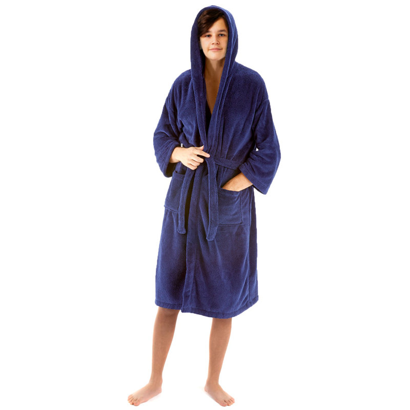 Kids' XL Black Microfiber Fleece Hooded Bathrobe