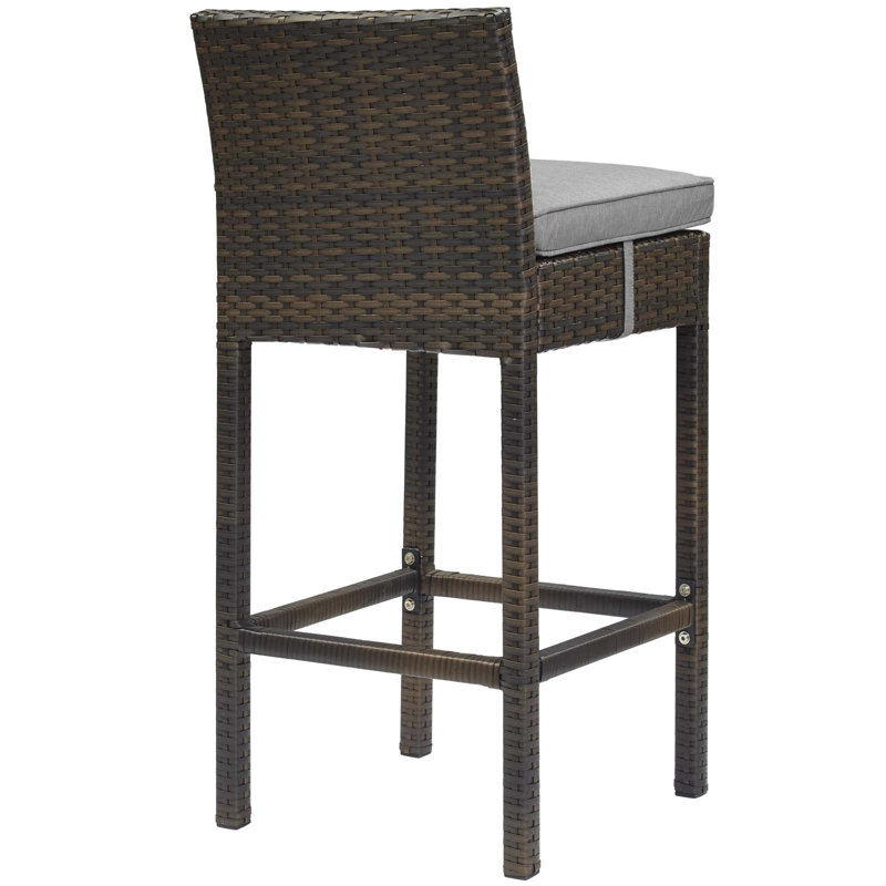 Havenside Home Bocabec Patio Wicker Rattan Bar Stool, Gray, Light Grey Velvet