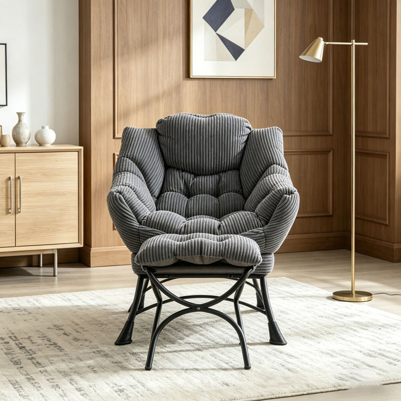 Fauteuil Lazy avec repose-pieds, fauteuil d'appoint moderne avec accoudoirs et poche latérale, Gris