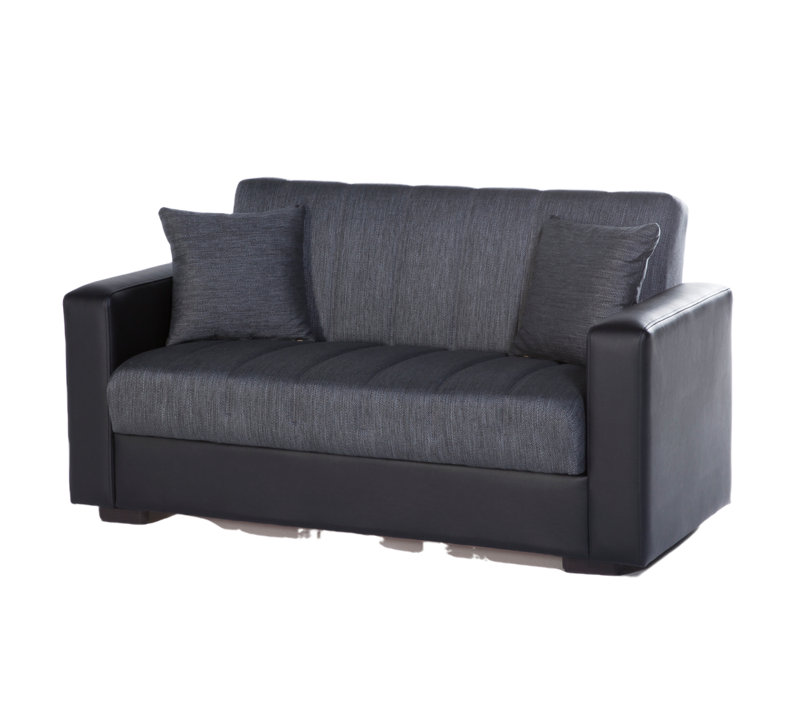 Nivea 63'' Upholstered Futon And Mattress, Gray 100% Polyester