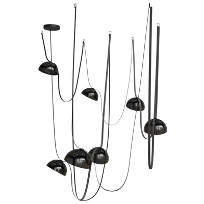 Luminaire suspendu 7 lumières l 826 po Fremont ceinture en noir / bols en verre fumé
