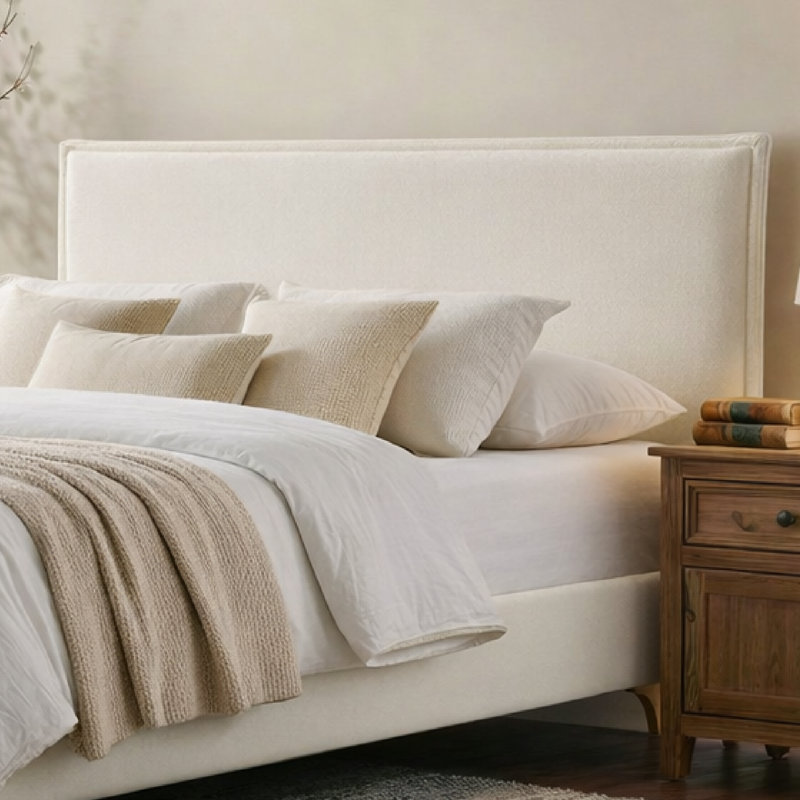 Pelham Flange Edge Bed Frame, Queen, Cream Boucle