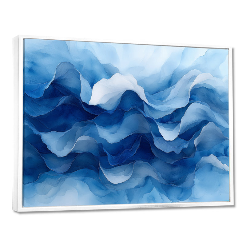 Bleu blanc, veines élégantes de pétales de fleurs - fleurs abstraites, art mural, Cadre flottant, H 16 po x l 32 po, Blanc