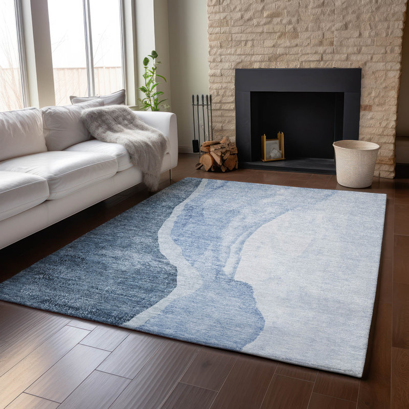 Premium Machine Washable Prisco Blue Rug, Rectangle 5' x 7'6"
