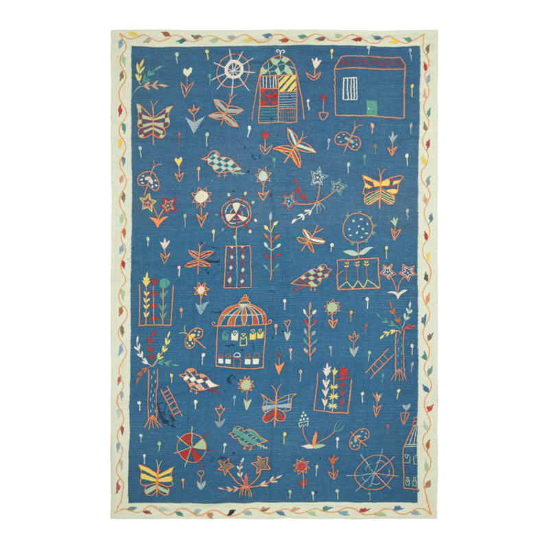 Rug & Kilim’S Suzani Style Kilim In Navy Blue With Polychromatic Tribal Patterns