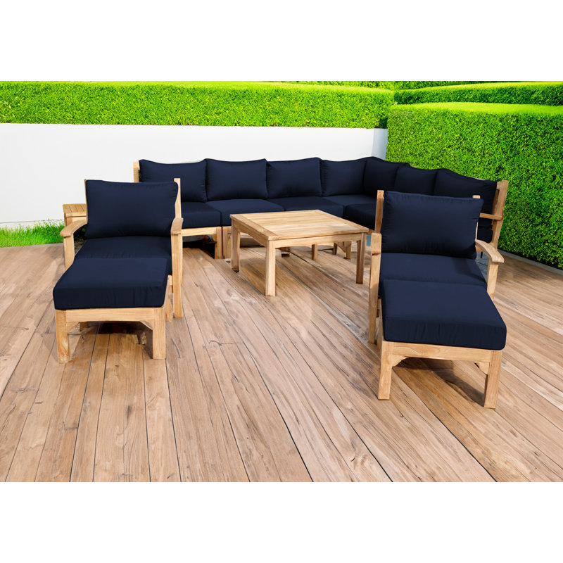 Ensemble de conversation 12 pièces en teck avec coussins Sunbrella Huntington, Sunbrella® bleu marine