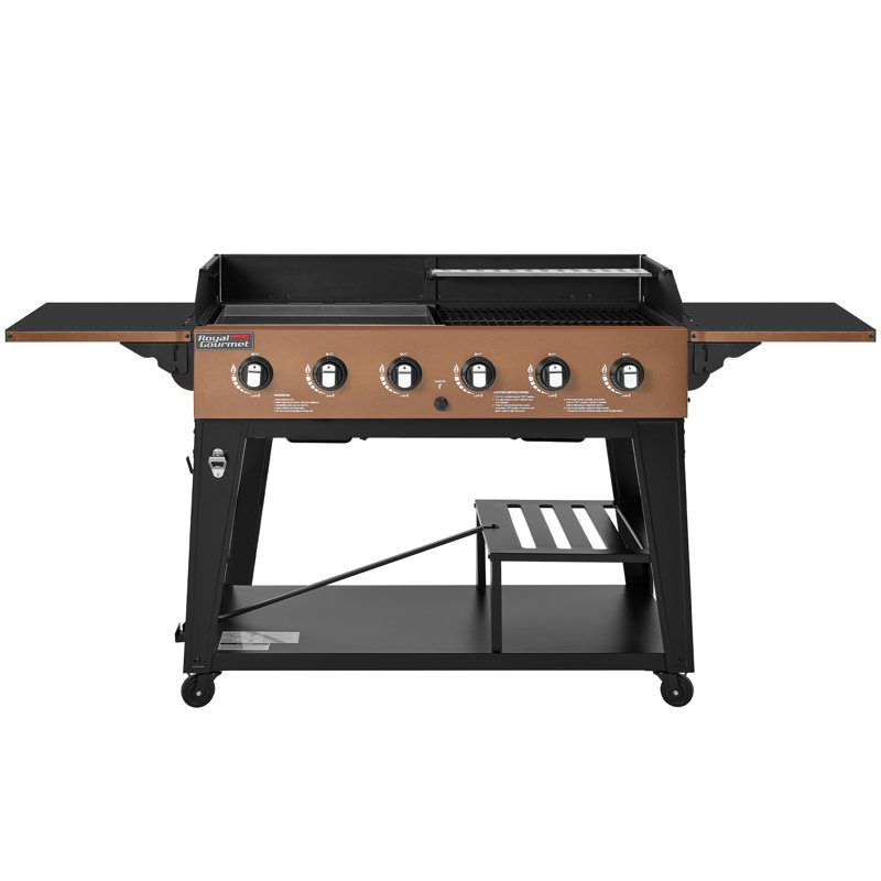 Barbecue au gaz et plaque chauffante à 6 brûleurs Royal Gourmet, sortie 78 000 BTU pour l'extérieur, bronze