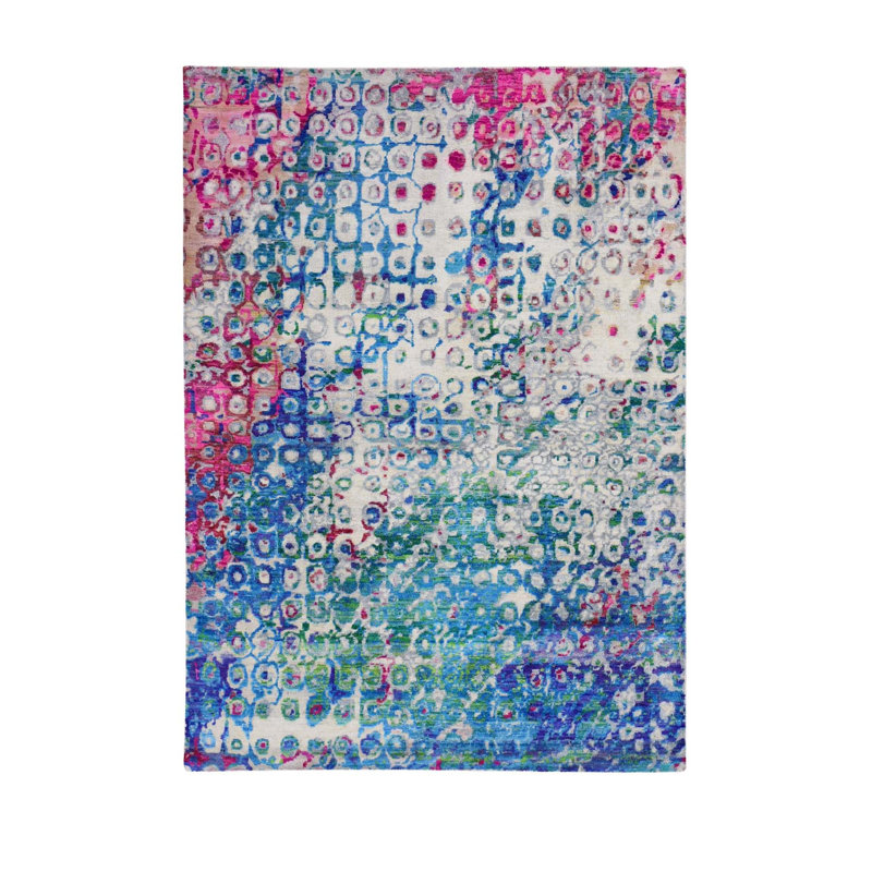 Tapis décoratif noué à la main New Age bleu/Ivoire/rose 5 pi x 7 pi 3 po one-of-a-kind