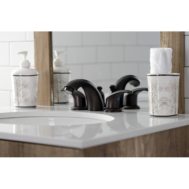 Kingston Brass Legacy Two-Handle 3-Hole Deck Mount Mini-Widespread Bathroom Faucet with Plastic Pop-Up, Oil Rubbed Bronze