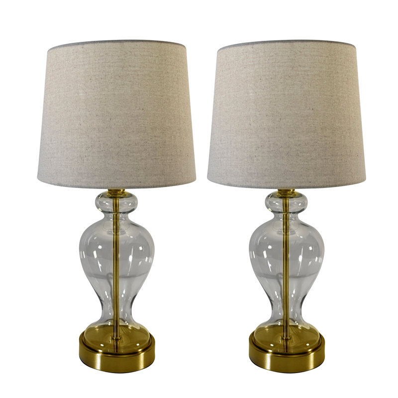 Brass Glass Urn Table Lamp- Oatmeal Shade 2 Pack
