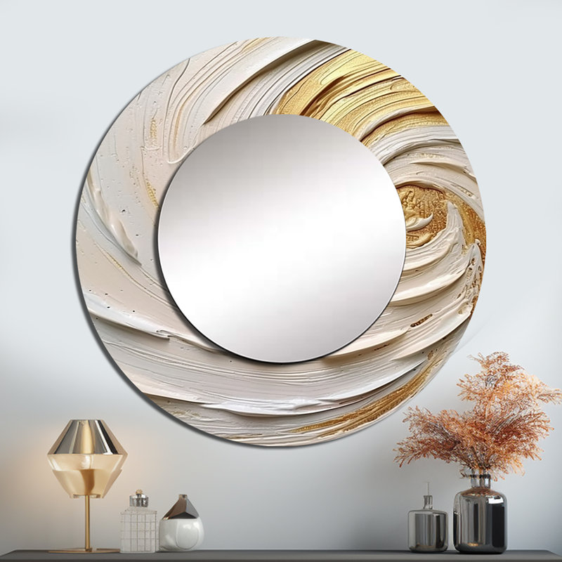 Ryuko or éternel tourbillon IV - miroir unique spirales abstraites, grand miroir mural rond moderne, art imprimé en métal