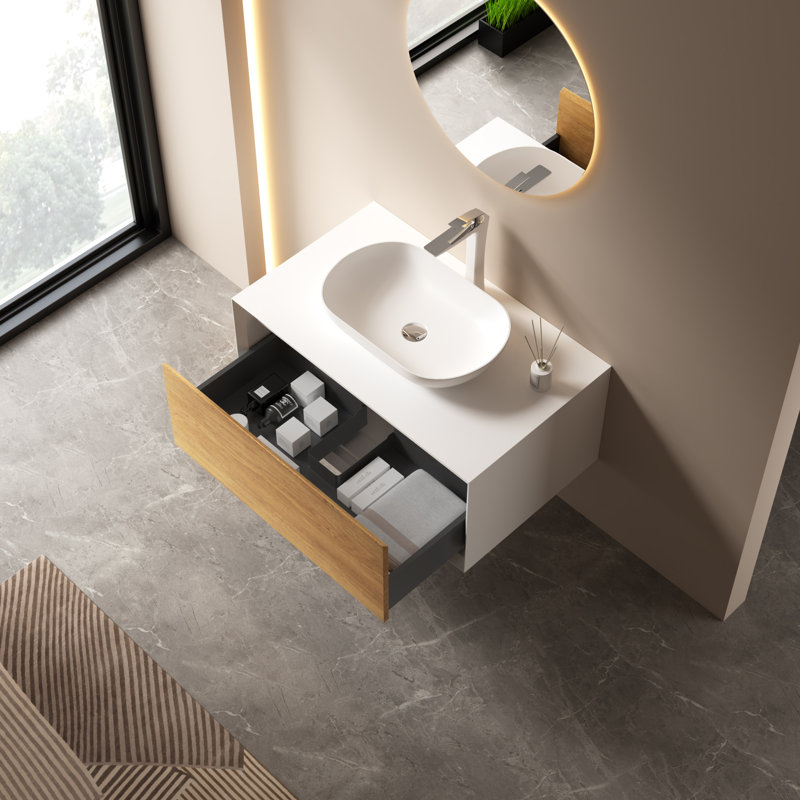 Meuble-lavabo mural simple 36 po avec comptoir flottant 36 po, Centre, 36"