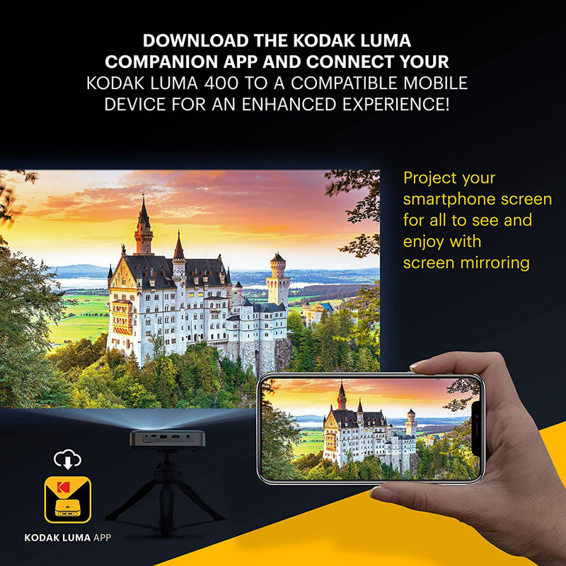 Kodak Luma 400 Portable White and Gold Mini Projector with Wi-Fi and Bluetooth