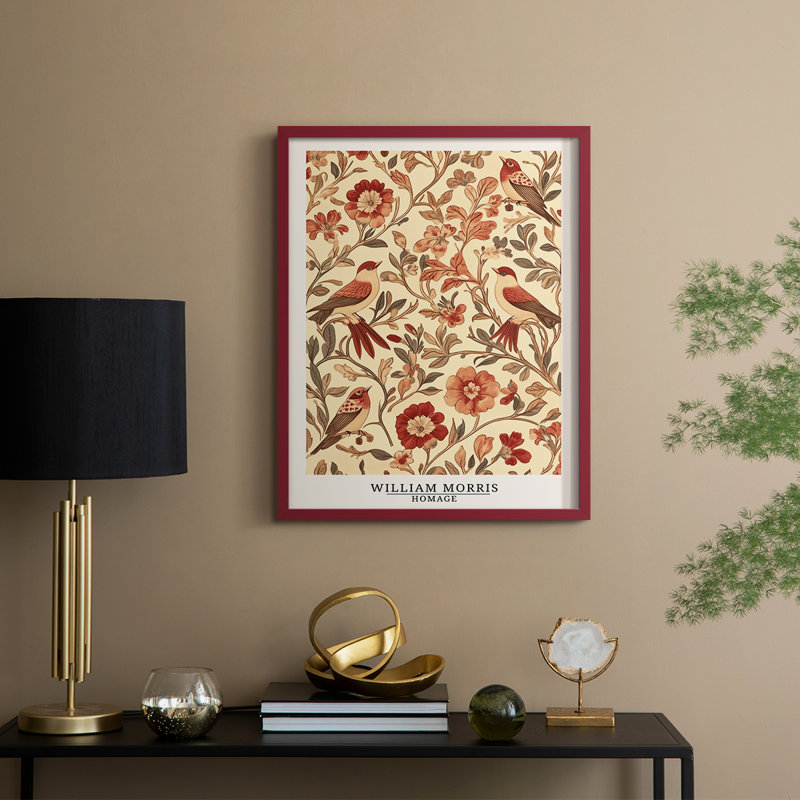 Imprimé encadré en bois massif de la série Cxxi de William Morris, H 21 po x l 17 po, Rouge