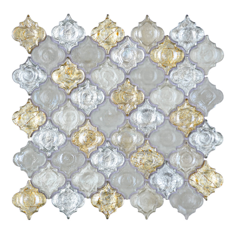 2" x 2.5" Glass Arabesque Mosaic Wall & Floor Tile, Gold/White/Silver
