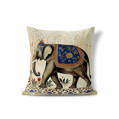 Majestic Tusks And Petals Floral Outdoor Reversible Throw Pillow