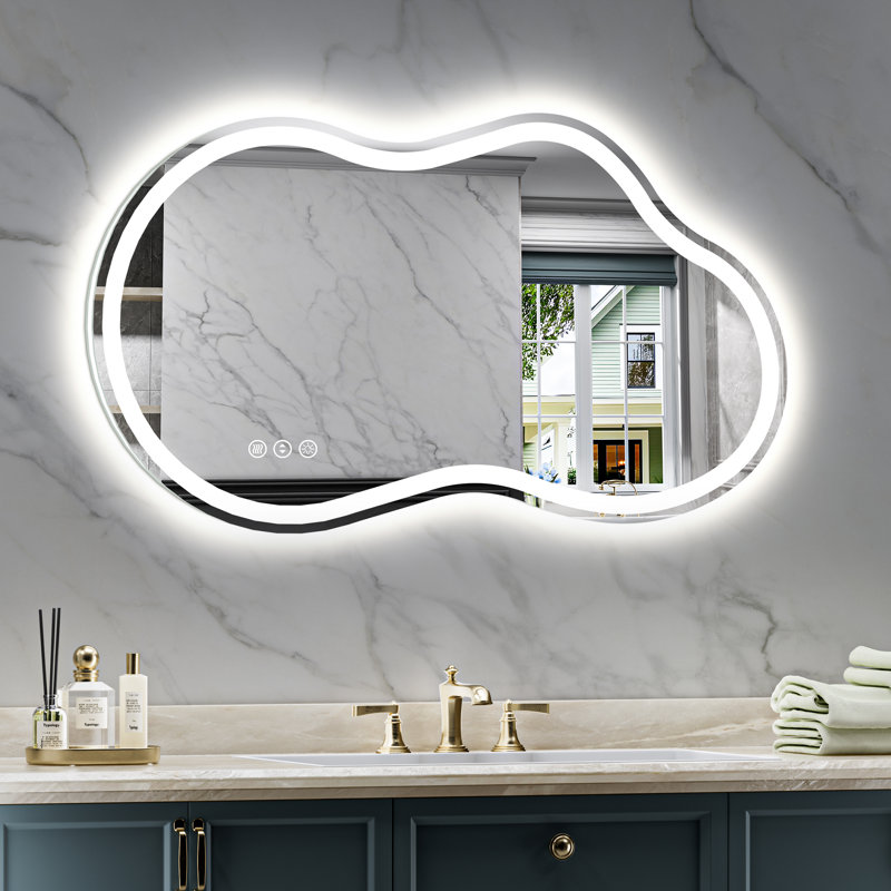 Bathroom Cloud Shape LED Mirror with Backlit, Anti Fog Lighted Vanity Mirror with Stepless Dimmable, ETL Listed, IP54 Waterproof, CRI90+, HD Tempered Glass