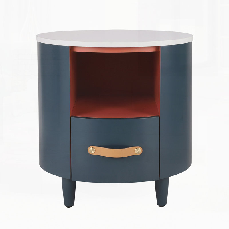Table de chevet moderne avec tiroir de rangement, Bleu