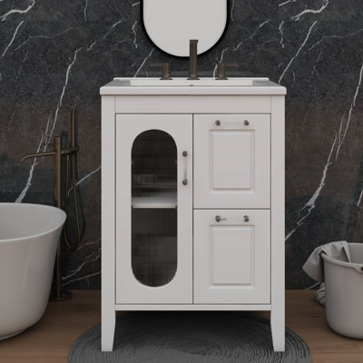 Meuble-lavabo 24 po avec tablette interne personnalisable, 2 tiroirs et une porte simple