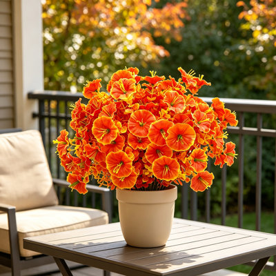 9Pcs Artificial Orange Morning Glory Flowers, Fake Fall Flowers for Outdoor/Indoor Fall Home & Garden Decor