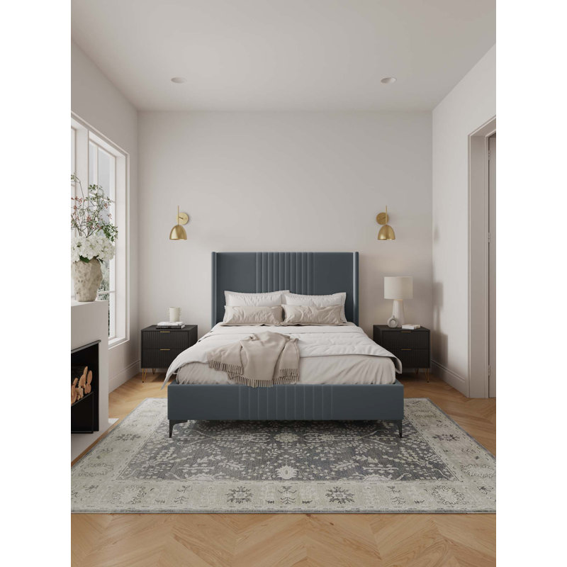 Lit plateforme en bois d'eucalyptus gris Promade, Grand, Gris