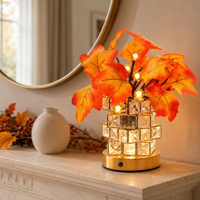 Lampe DEL avec feuille d'érable et base en cristal pour décoration d'automne