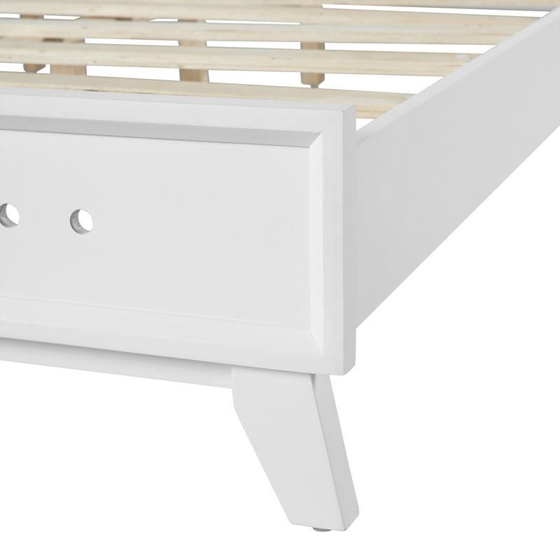 PINE SOLID WOOD KING SIZE BED, SOLID AND STABLE, NO BOX SPRING NEEDED, WHITE COLOR, White