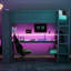 Lit mezzanine simple en bois avec bureau, multi, DEL et charge, rangement multiple gris foncé, DEL, prise de charge