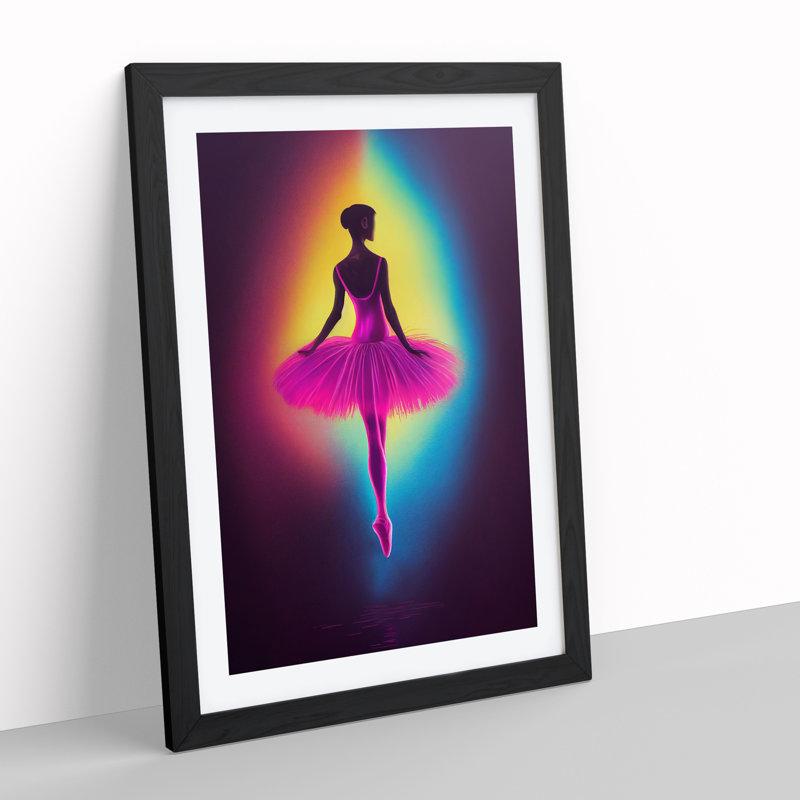 Neon Ballerina - Wall Art, Black Framed, 64cm H x 46cm W x 2cm D