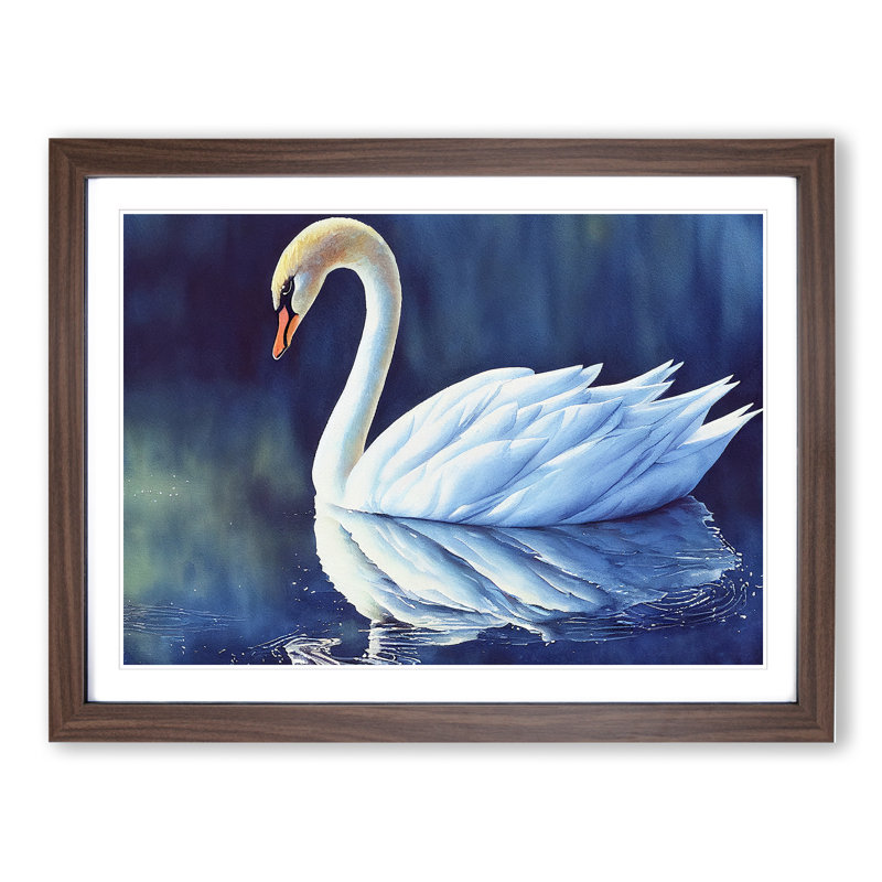 Swan Watercolour Vol.2 - Single Picture Frame Painting, 34cm H x 46cm W x 2cm D, Walnut