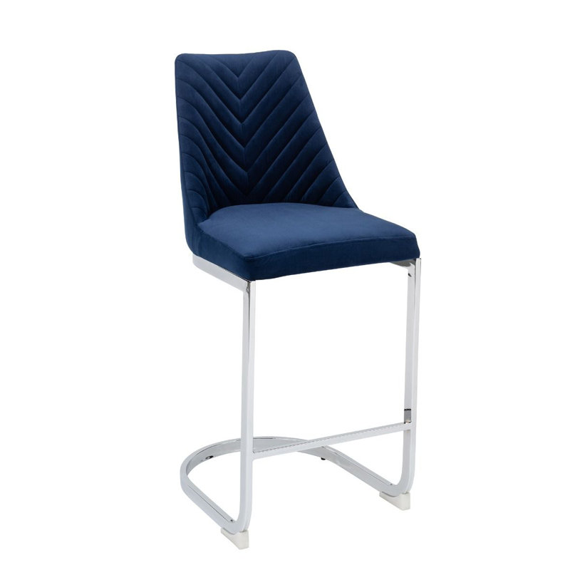 Pires Upholstered Counter Stool with Metal Frame, Blue